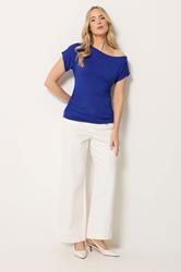 LTS Tall Women's Cobalt Blue Off Shoulder Ruched Top | Long Tall Sally 1