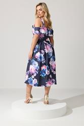 YOURS LONDON Plus Size Navy Blue Cold Shoulder Floral Skater Dress | Yours Clothing 2
