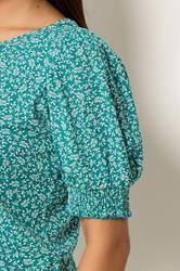 M&Co Petite Teal Green Ditsy Floral Puff Sleeve Top | M&Co 4