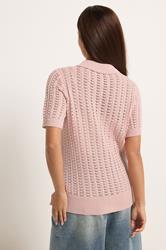 PixieGirl Petite Women's Pink Crochet Polo Top | PixieGirl 4