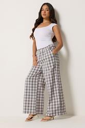 PixieGirl Petite Women's Grey Gingham Wide Leg Trousers | PixieGirl 3