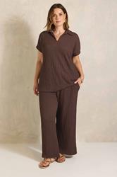 EVANS Plus Size Chocolate Brown Crinkle Short Sleeve Top | Evans 1