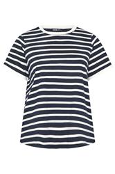 YOURS Curve Navy Blue Stripe Ringer T-Shirt | Yours Clothing 5