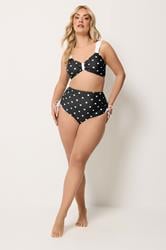 YOURS Plus Size Black Super High Waisted Polka Dot Bikini Briefs | Yours Clothing 1