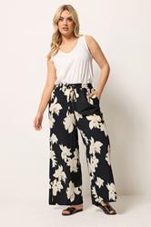 YOURS Plus Size Black Floral Textured Wide Leg Trousers | Yours Clothing 3