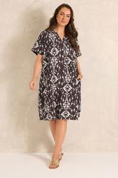 EVANS Plus Size Chocolate Brown Abstract Print Midi Shift Dress | Evans  1