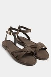 Chocolate Brown Faux Suede Cross Over Sandals In Extra Wide EEE Fit | Yours Clothing 1
