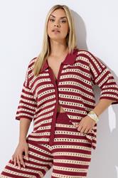 LIMITED COLLECTION Plus Size Burgundy Red Stripe Crochet Shirt | Yours Clothing 3