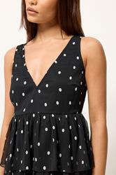 PixieGirl Petite Women's Black Polka Dot Chiffon Midi Dress | PixieGirl 5
