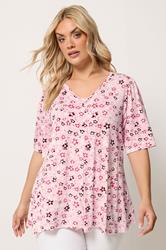 YOURS Plus Size Pink Floral Pleat Angel Sleeve Swing Top | Yours Clothing 3