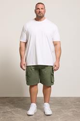 KAM Big & Tall Khaki Green Elastic Waist Cargo Shorts | BadRhino 1