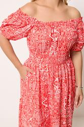 YOURS Plus Size Red Paisley Poplin Bardot Dress | Yours Clothing 4