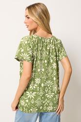 M&Co Green Aztec Print Cotton Scoop Neck Top | M&Co 2