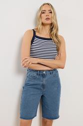 LTS Tall Women's Mid Blue Denim Bermuda Cotton Shorts | Long Tall Sally 1