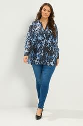 YOURS Plus Size Blue Animal Pleated Back Blouse | Yours Clothing 1