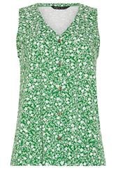 M&Co Green Floral Print Cotton Button Vest Top