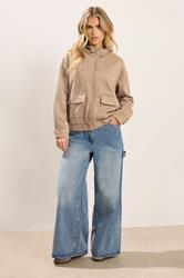 PixieGirl Petite Women's Natural Brown Faux Suede Bomber Jacket | PixieGirl 2