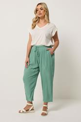 YOURS Plus Size Mint Crochet Side Crop Trousers | Yours Clothing 1