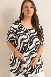 EVANS Plus Size Black Zebra Tie Neck Top | Evans 1