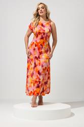 YOURS LONDON Plus Size Orange Blurred Abstract Buckle Detail Dress | Yours Clothing 1