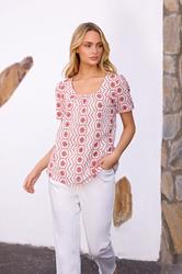 M&Co White & Red Floral Broderie Cotton Top | M&Co 3