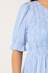 YOURS Plus Size Blue Shirred Stripe Dress | Yours Clothing 4