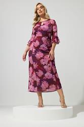 YOURS LONDON Plus Size Pink & Red Blurred Floral Keyhole Dress | Yours Clothing 3