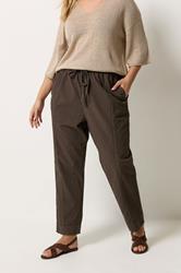 YOURS Plus Size Chocolate Brown Cool Cotton Barrel Leg Trousers | Yours Clothing 3