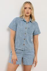 LTS PREMIUM Tall Women's Set Light Blue Cotton Jacquard Denim Shirt & Shorts | Long Tall Sally 3