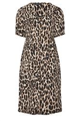 EVANS Plus Size Brown Button Through Animal Print Midi Dress | Evans 5