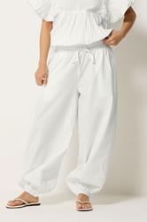 PixieGirl Petite Women's White Cotton Poplin Barrel Leg Trousers | PixieGirl 1