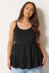 YOURS Plus Size Black Tiered Strappy Vest | Yours Clothing 3