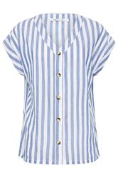 M&Co Blue Stripe Cotton Button Blouse | M&Co 5