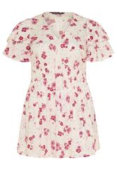 YOURS Curve White Floral Flutter Sleeve Top