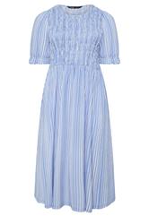YOURS Curve Blue Shirred Stripe Print Dress