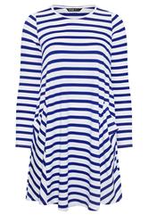 YOURS Curve Blue Stripe Drape Pocket Dress