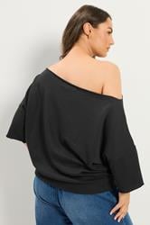 YOURS Plus Size Black Off Shoulder Sweatshirt | Yours Clothing 2