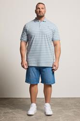 KAM Big & Tall Dusty Blue Stripe Print Polo Shirt | BadRhino 1