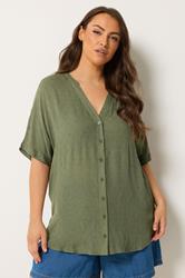 YOURS Plus Size Green Dobby Notch Neck Blouse | Yours Clothing 3