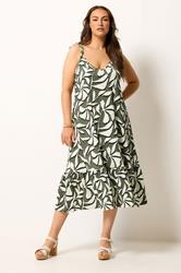 YOURS Plus Size Green Leaf Tiered Sundress | Yours Clothing 1