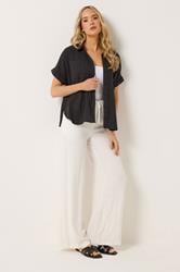 LTS Tall Women's Black Cheesecloth Grown-On Sleeve Cotton Shirt | Long Tall Sally 2