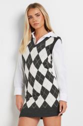 PixieGirl Petite Women's Charcoal Grey Argyle Check Print Sleeveless Dress | PixieGirl 3