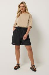 YOURS Plus Size Black Ladder Detail Shorts | Yours Clothing 1