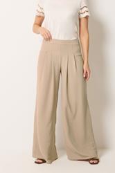 LTS Tall Women's Stone Brown Pleated Palazzo Wide Leg Trousers | Long Tall Sally 1