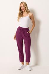 M&Co Berry Purple Cropped Linen Trousers | M&Co 1