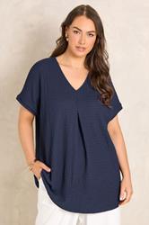 EVANS Plus Size Navy Blue Plisse Pleat Top | Evans 3