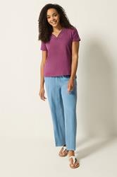 M&Co Berry Purple Lace Trim V-Neck Cotton T-Shirt | M&Co 1
