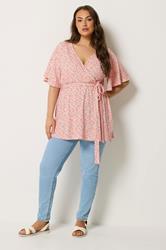 YOURS Plus Size Pink Floral Textured Wrap Top | Yours Clothing 1