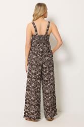 LTS Tall Women's Set Chocolate Brown Palm Linen Vest Top & Wide Leg Trousers | Long Tall Sally 2