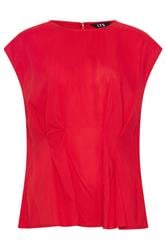 LTS Tall Red Pleated Peplum Top